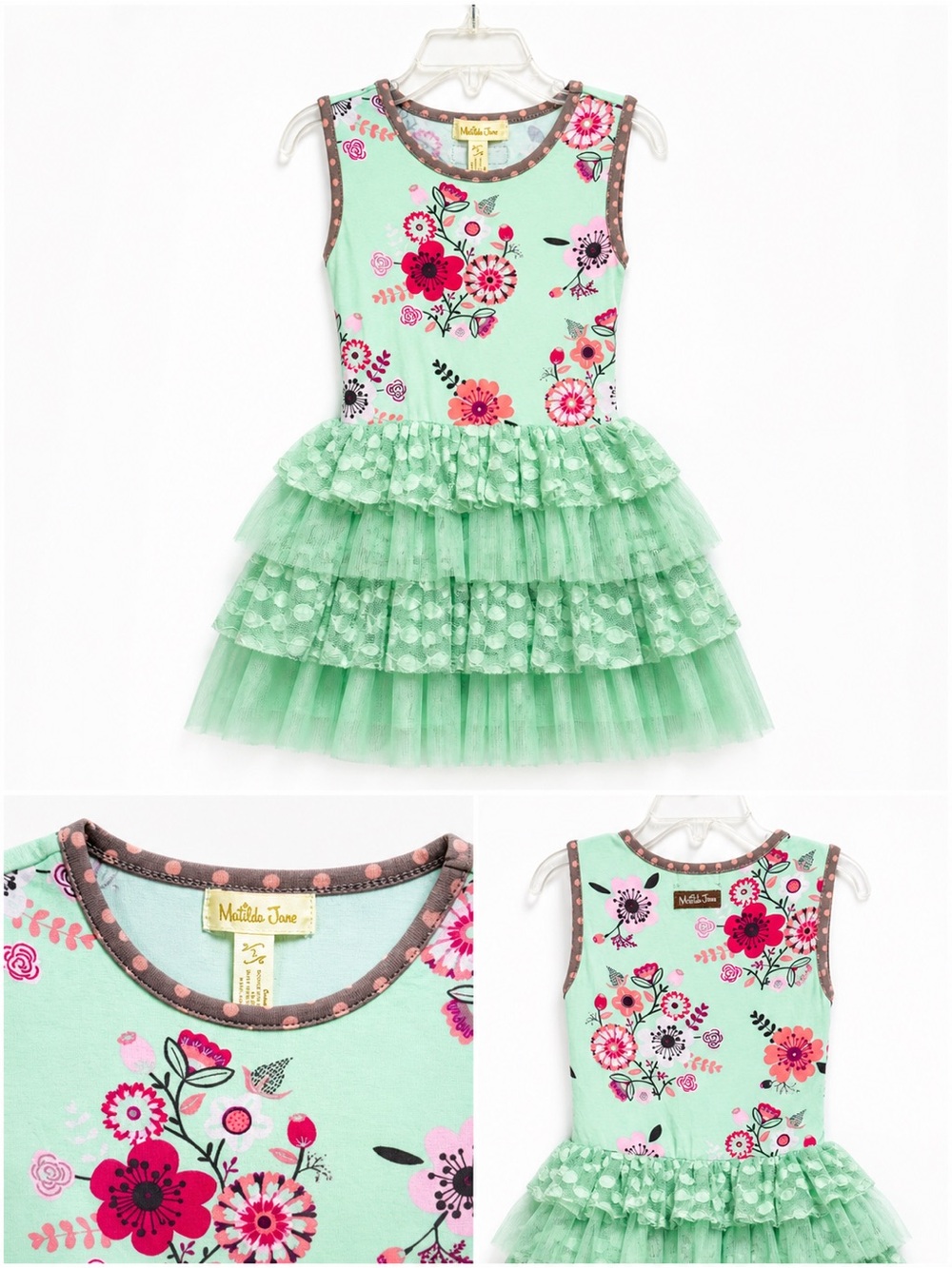 Matilda Jane Mint Floral Ruffled Tulle Dress - size 2